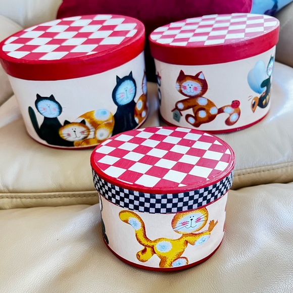 Nested 3 Cats 7" x 4.5" 6" x 4.25" 4.5"x3" Round Lids Gift Stackable Boxes NEW - Picture 6 of 7